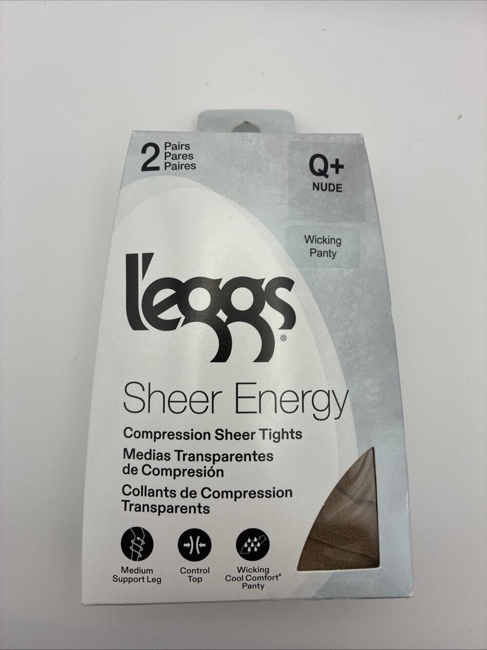 Leggs Sheer Energy Q Plus Nude Wicking Panty Compression Sheer Tights Pantyhose